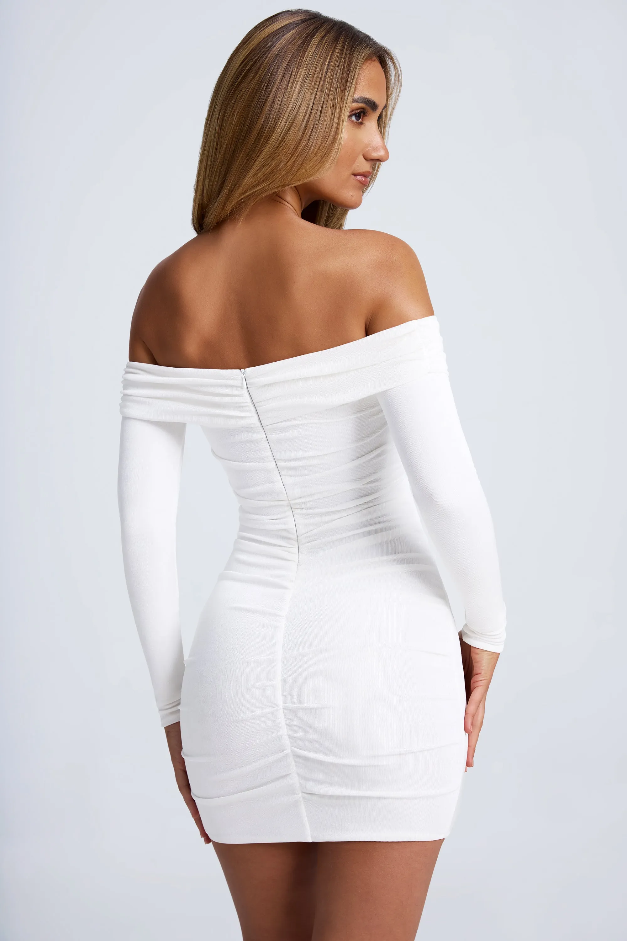 Playful youthful dress Hardware Detail Off-Shoulder Cut-Out Mini Dress in White