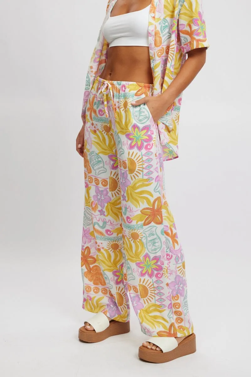 Chic Look Multi Abstract Wide Leg Pants High Rise
