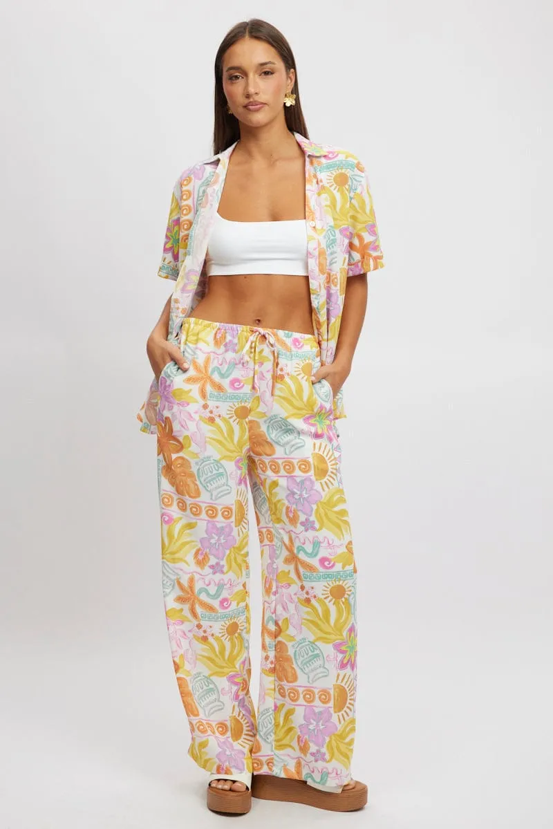Flex Fit AbrasionGuardTape Multi Abstract Wide Leg Pants High Rise