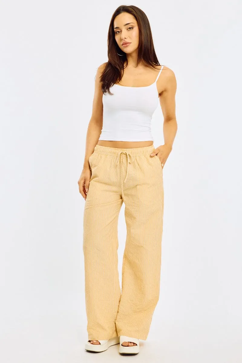 Light Reflective Details Yellow Stripe Wide Leg Pants Elasticated Waist