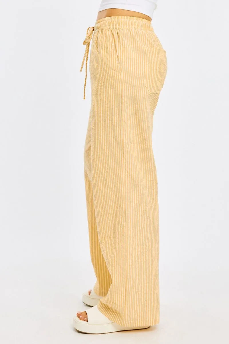 Yellow Stripe Wide Leg Pants Elasticated Waist Non Restrictive Cut Anti Friction Lining