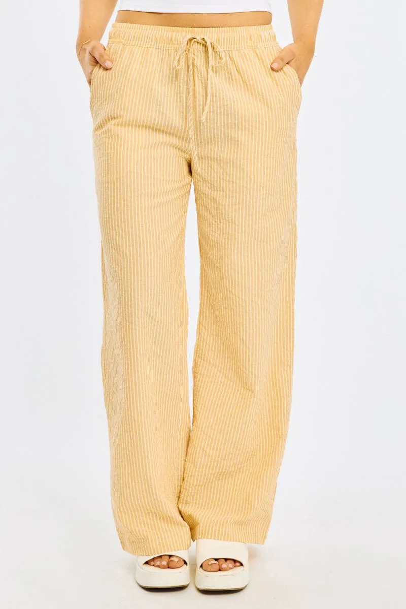 Yellow Stripe Wide Leg Pants Elasticated Waist Water resistant coating