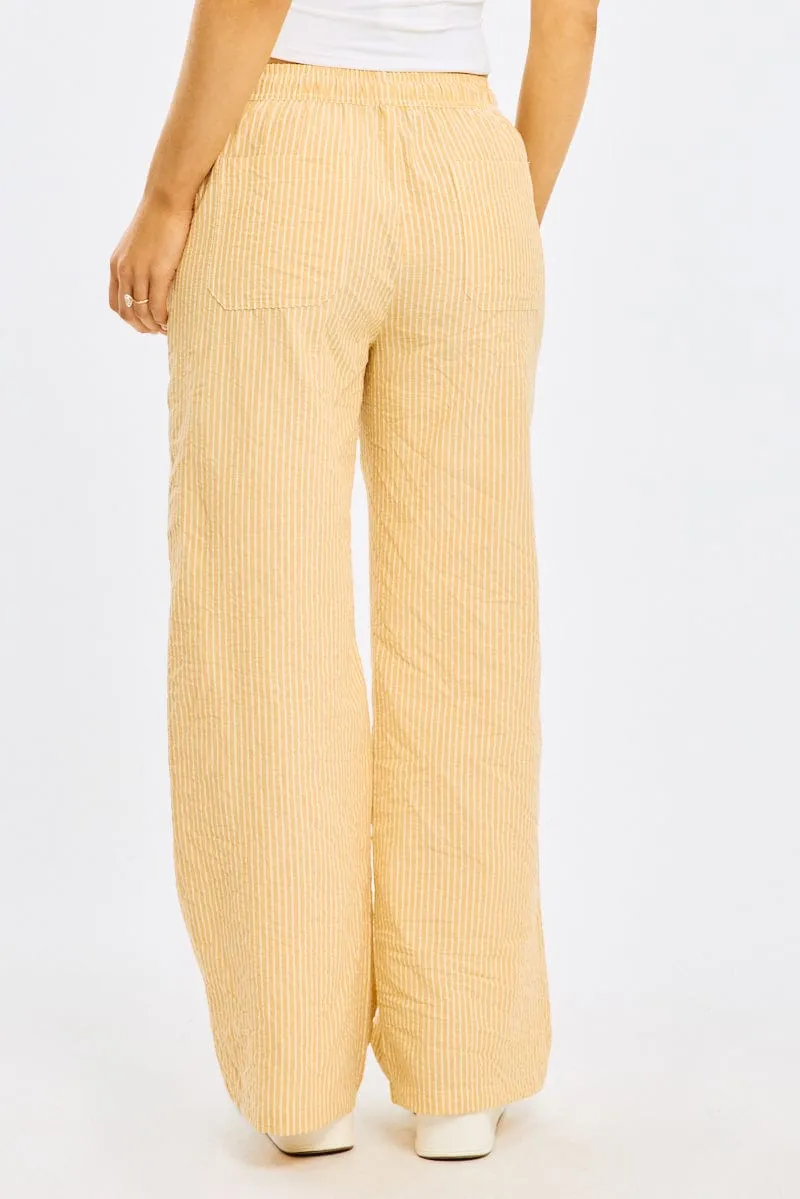 Yellow Stripe Wide Leg Pants Elasticated Waist MoistureWicking Layer Ready