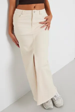 Beige Denim Skirt Maxi Front Split Fresh Vibe Foldable Design