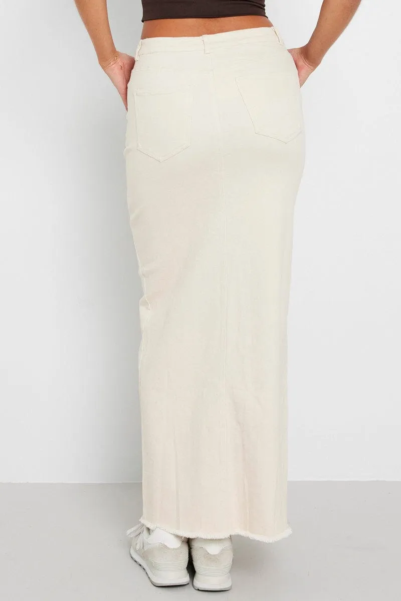 Sustainable Innovation Beige Denim Skirt Maxi Front Split