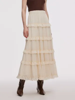 Chiffon Elastic Waist Women Ruffle Tiered Skirt No Ride Up