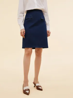 Denim Handwoven Trim Women A-Line Skirt Mood Outfitboard Vibrant Flow