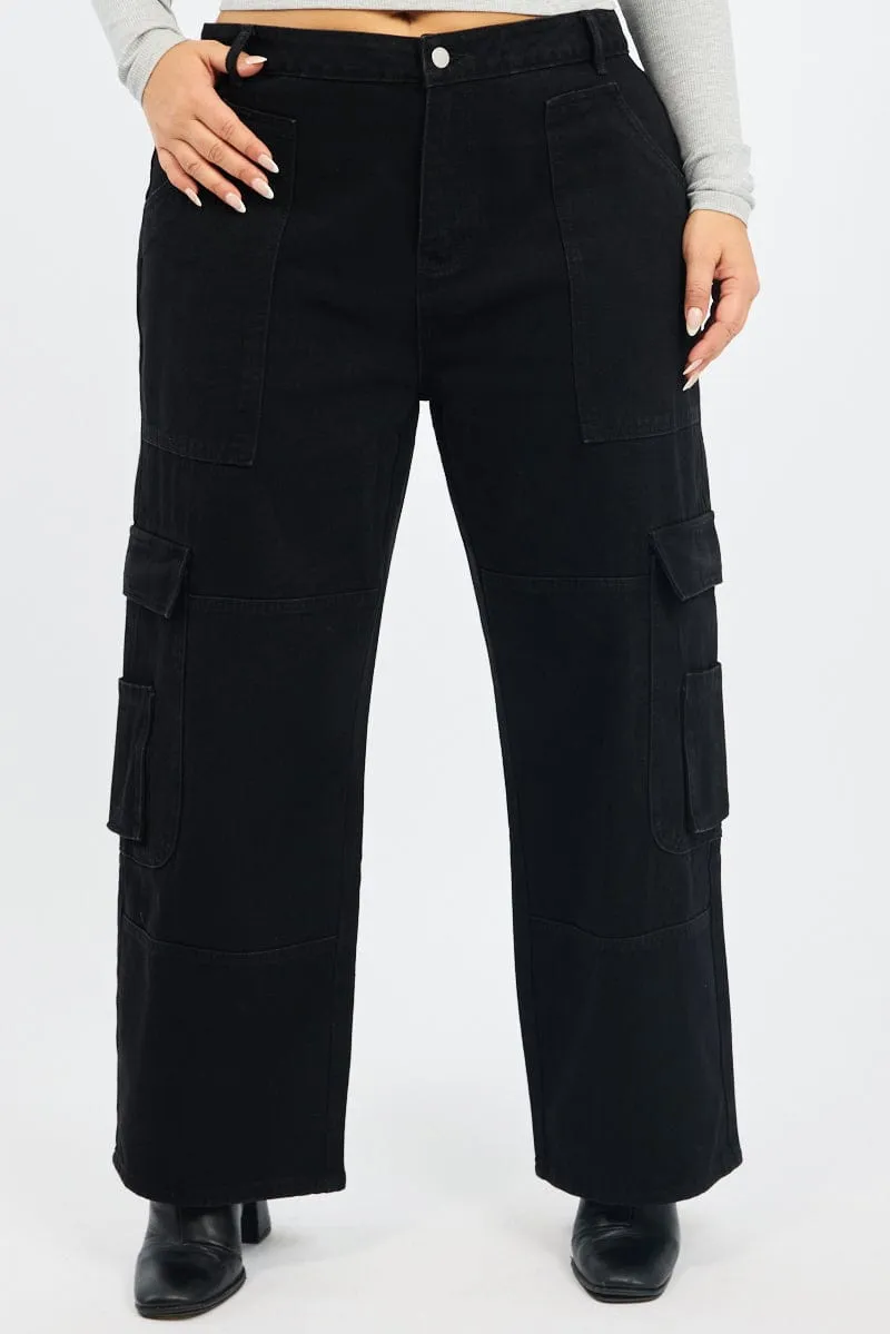 Black Cargo Jeans Mid Rise Party Look Modern Minimalist