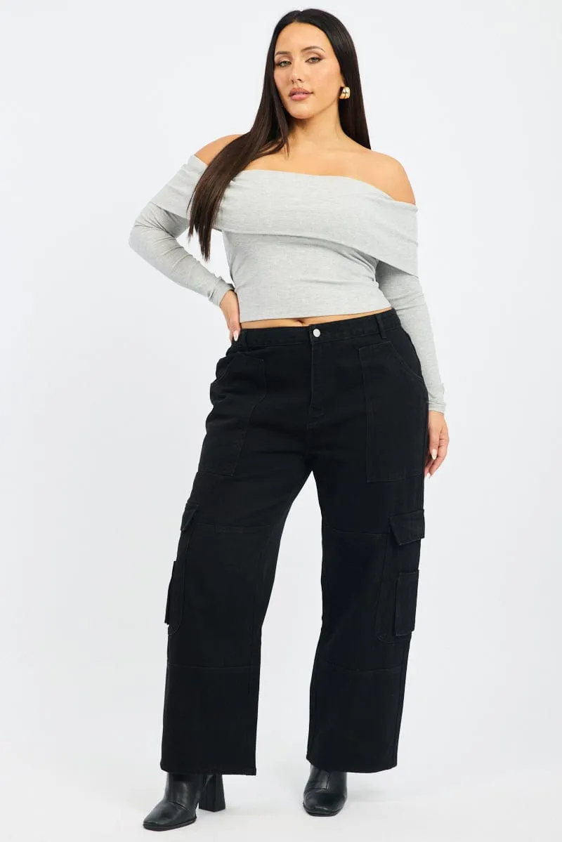 Unisex Fashion Weekend Getaway Stylish Black Cargo Jeans Mid Rise