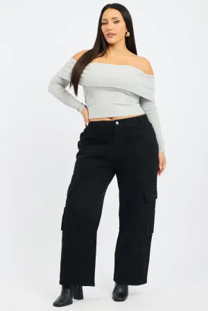 Unisex Fashion Weekend Getaway Stylish Black Cargo Jeans Mid Rise