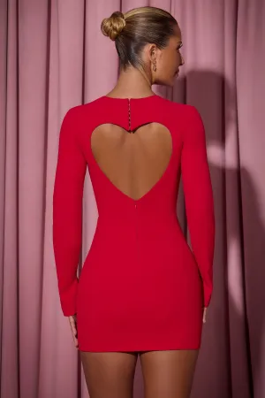 Glow Mode Cut-Out Heart-Detail Bodycon Mini Dress in Red