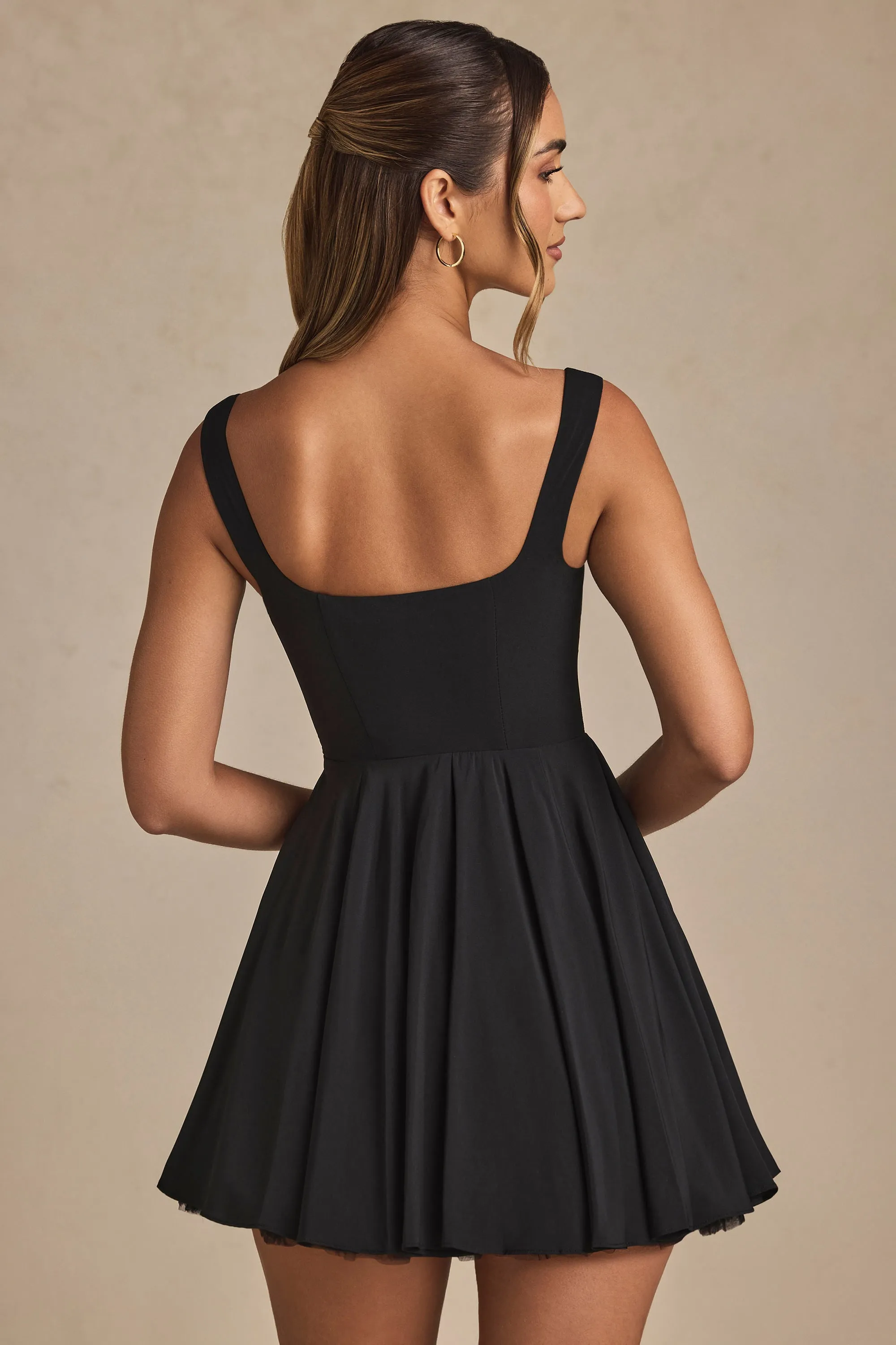 Show Pop Tie-Detail A-Line Micro Mini Dress in Black