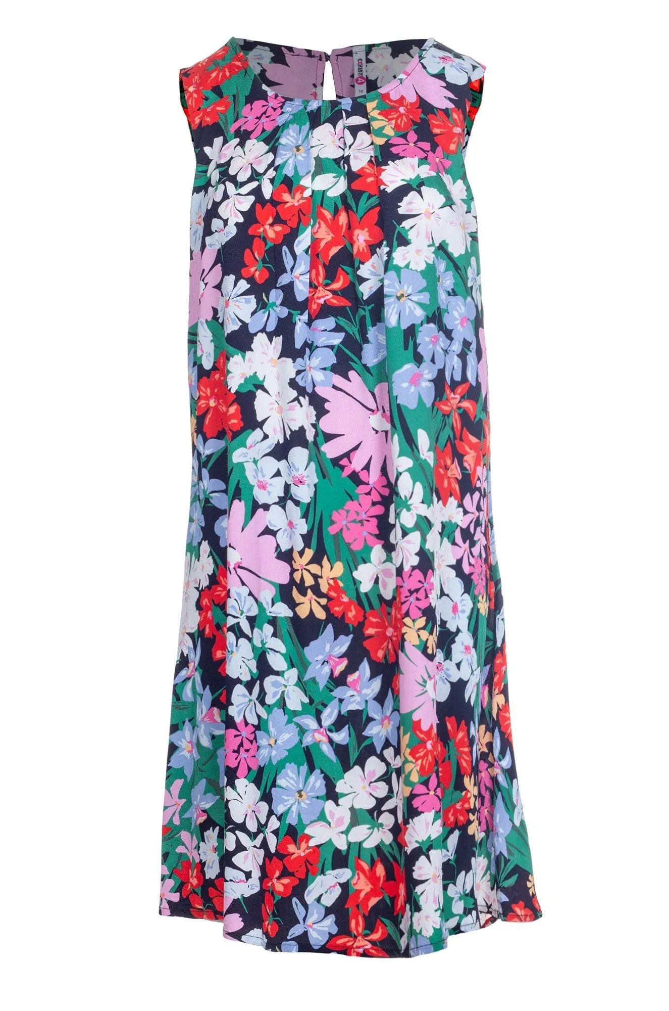 WrinkleFreeTexture Printed Viscose A-line Dress | Multi Navy Flower | 3340A1