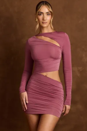 Asymmetric Cut-Out Draped Mini Dress in Rose Brown Cozy Design UV Protection