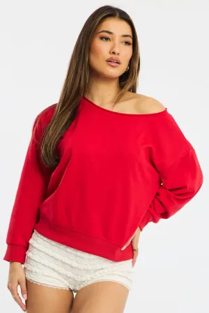product ethical sourcing Red Off Shoulder Sweater Long Sleeve