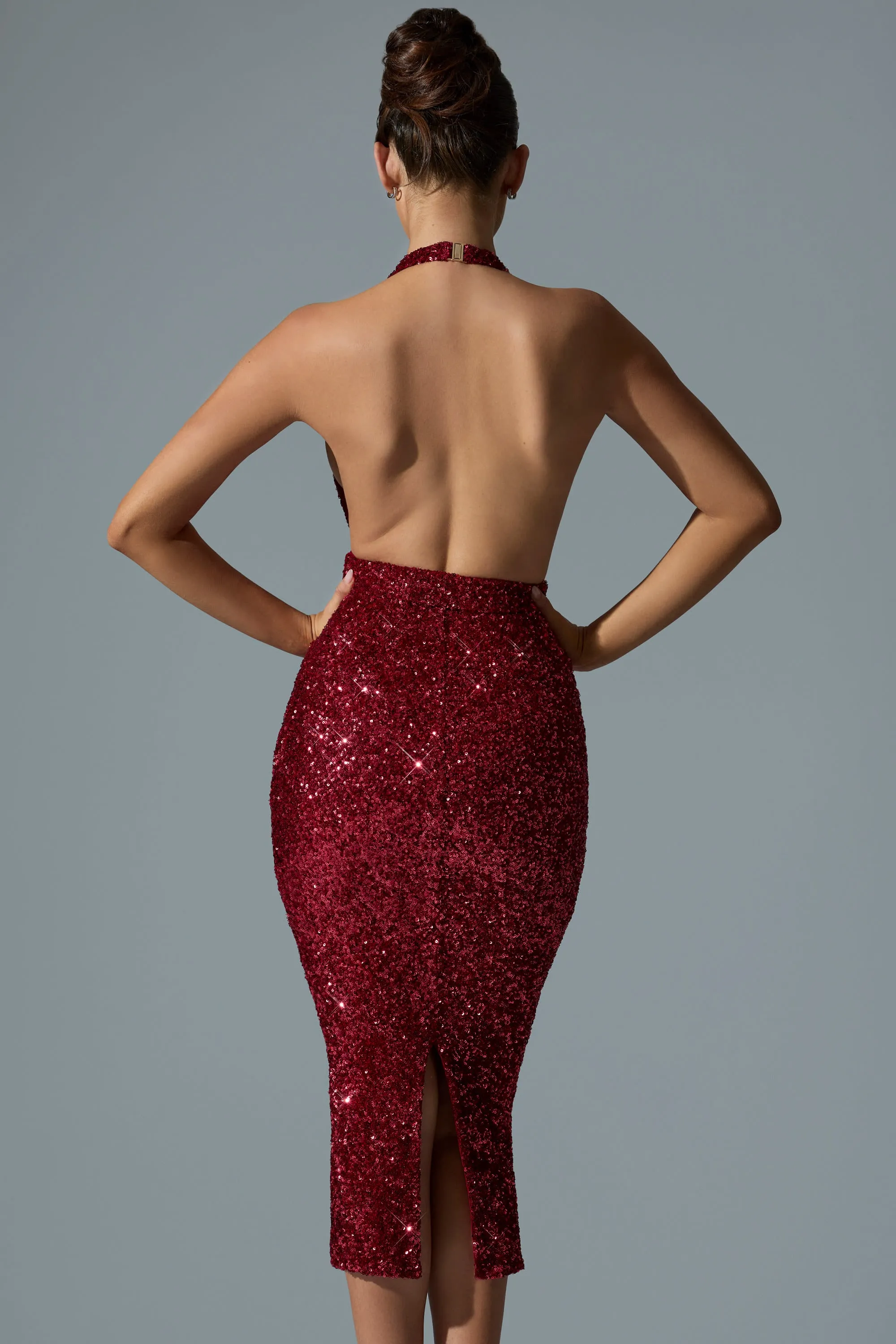 Embellished Cut-Out Open-Back Midaxi Dress in Red Elite Core StretchFree