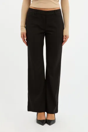 Black Work Pants Straight Fit SoftCottonBlend Button front