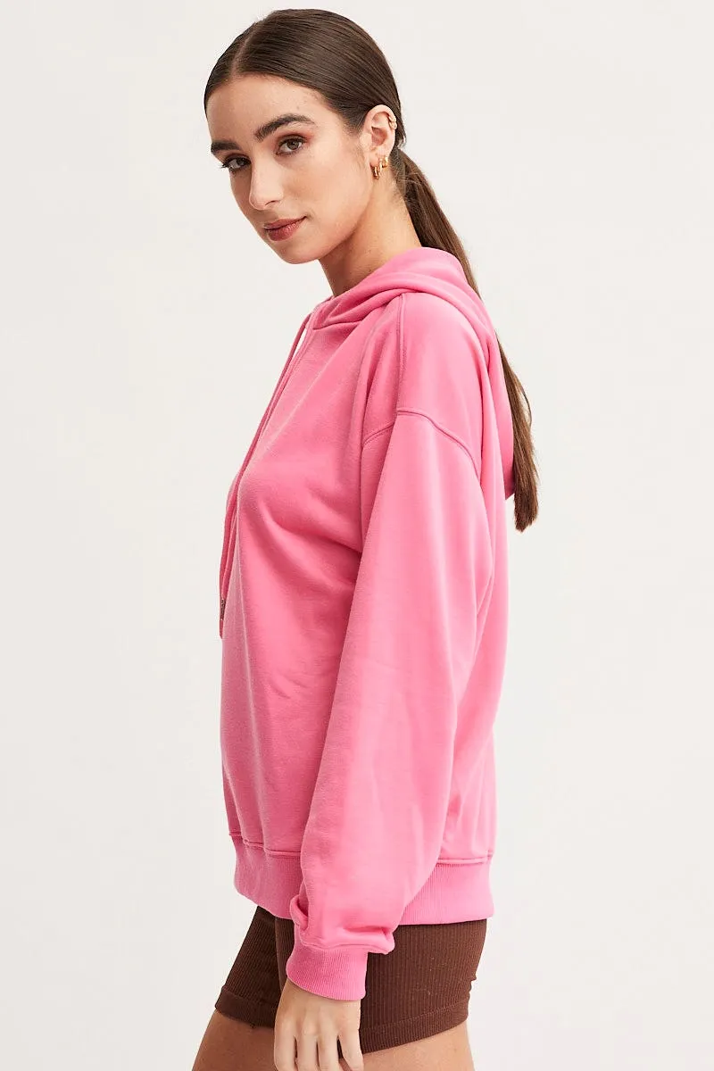 Pink Hoodie Long Sleeve graffiti print