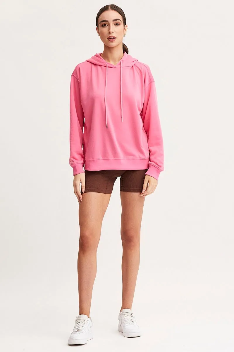 Pink Hoodie Long Sleeve All-Weather Comfort rhinestone accents