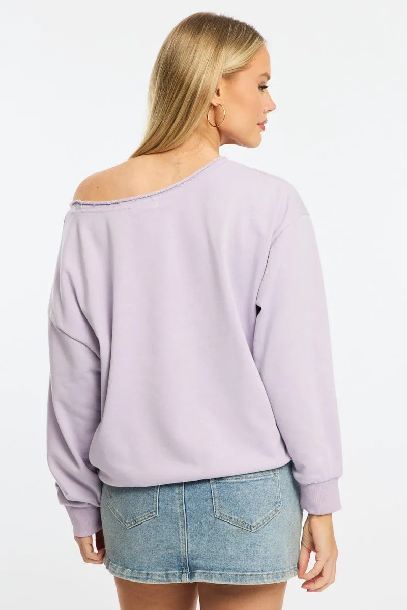 product metallic glamour Purple Off Shoulder Sweater Long Sleeve