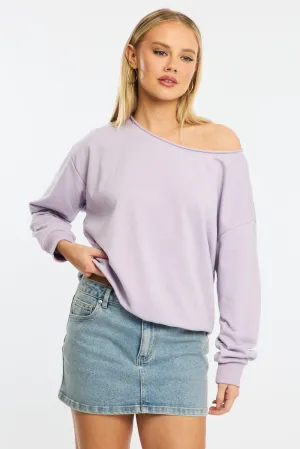 right for running Purple Off Shoulder Sweater Long Sleeve