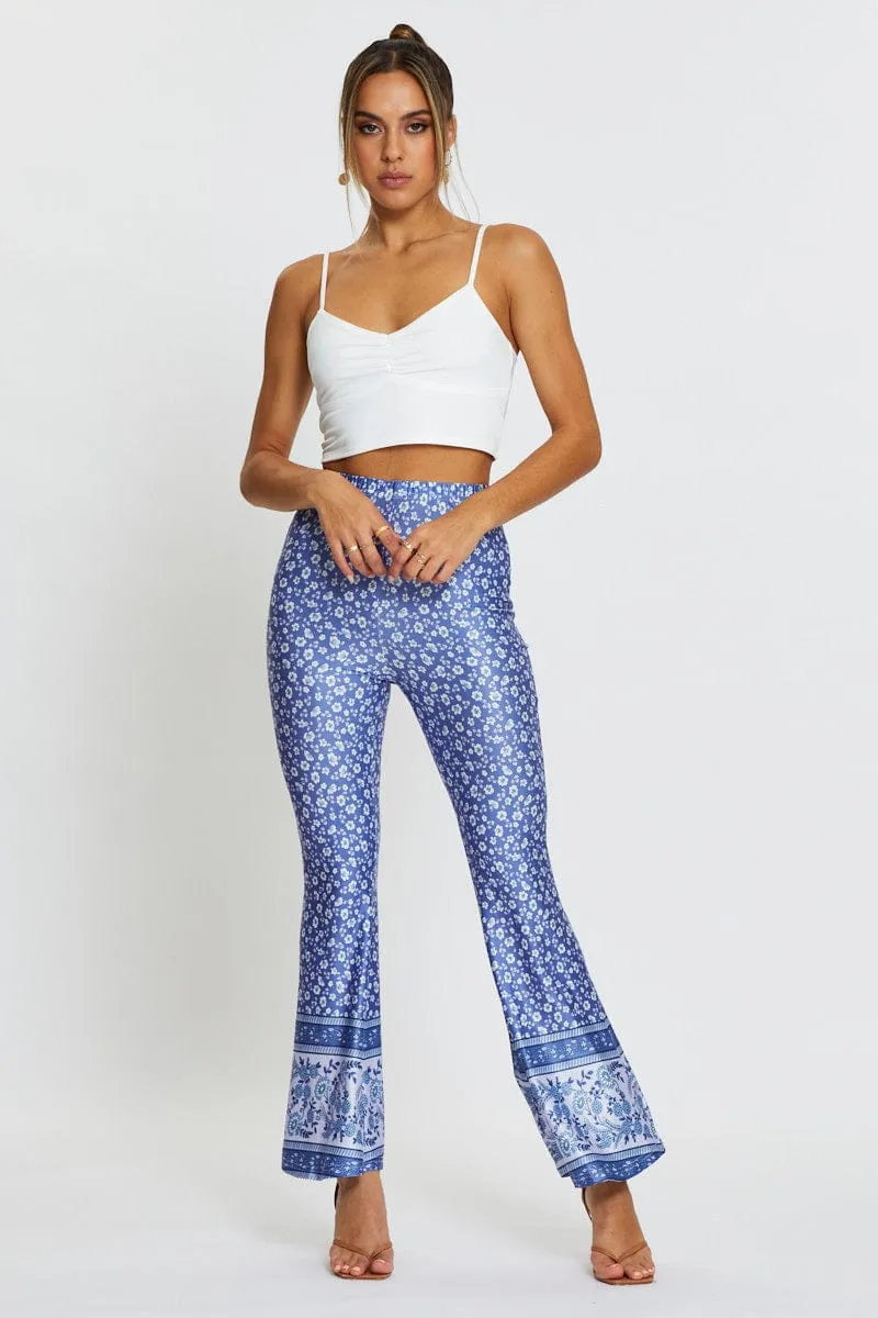 Flattering Fit Wear Boho Print Pants Flare Leg