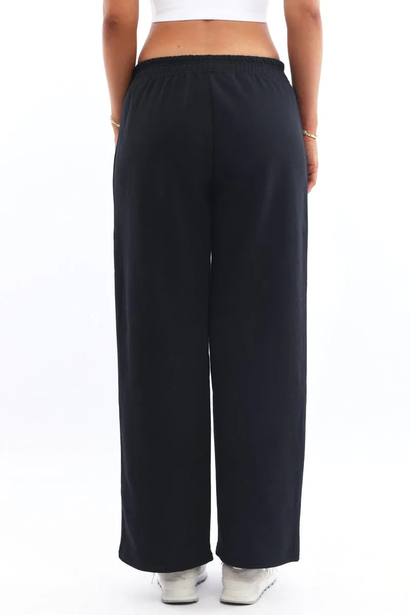 Black Track Pants Wide Leg Soft Brush Lining Workout-ready