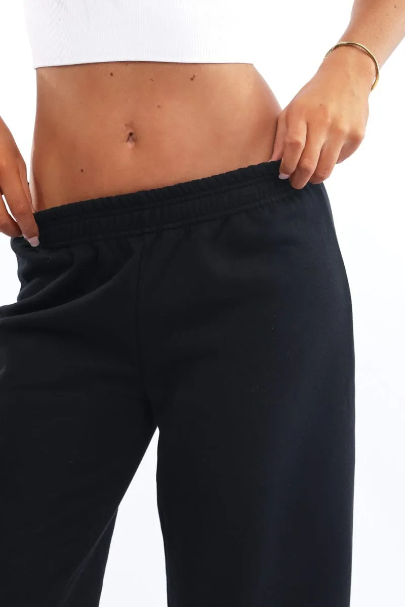 Black Track Pants Wide Leg Ventilated Mesh Lining Eco Friendly Dye Process