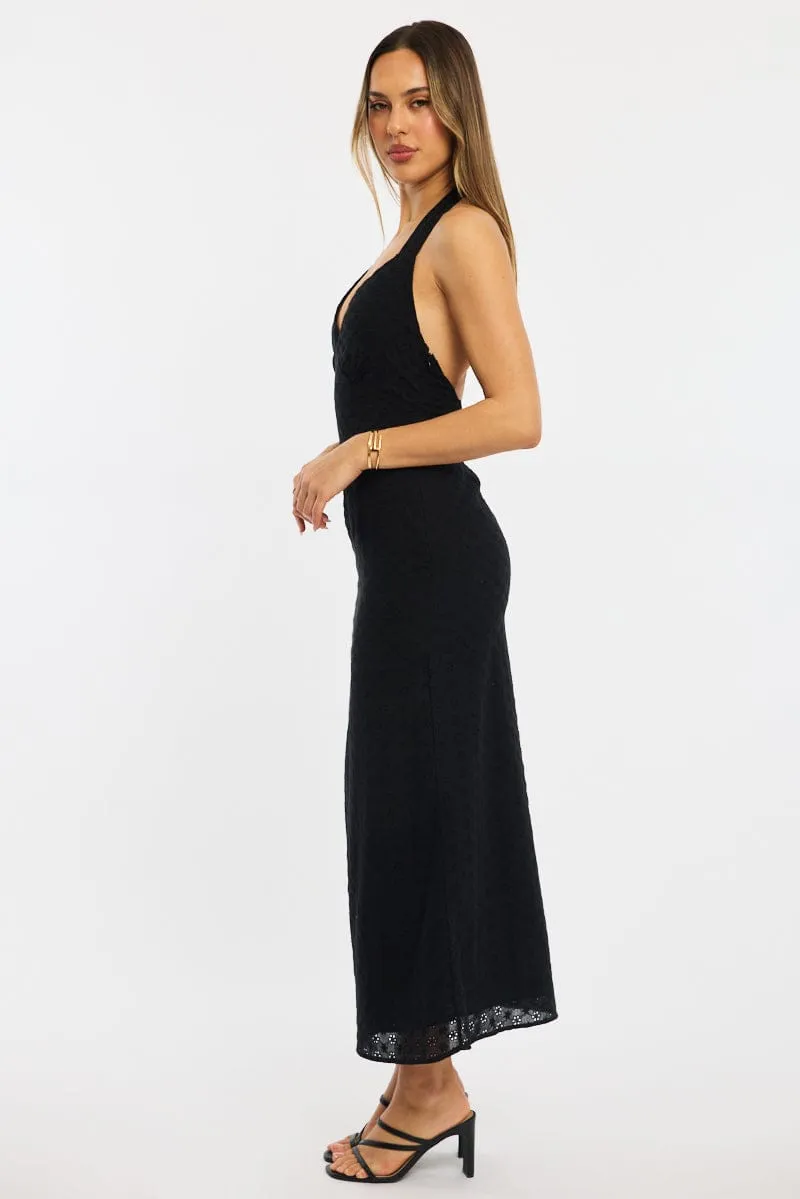 Black Halter Neck Dress Eyelet Fabric Perfectly Fitted
