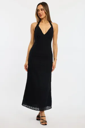 Black Halter Neck Dress Eyelet Fabric Fun and flirty dress