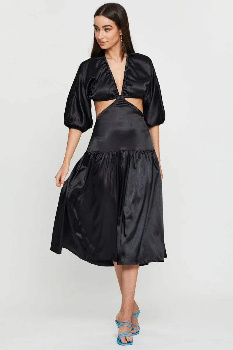 Black Midi Dress Short Sleeve Day to Night Design
