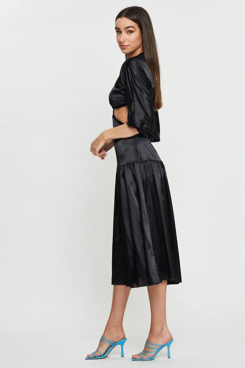 Black Midi Dress Short Sleeve Reef View Platinum Shine