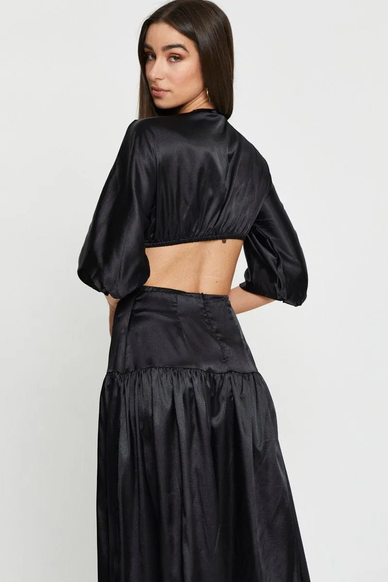 Black Midi Dress Short Sleeve Fashion Forward Bird Call