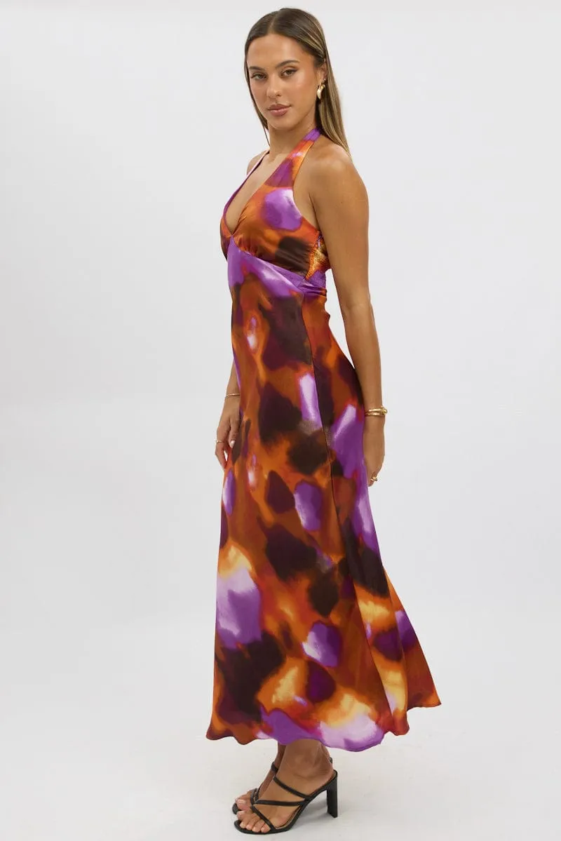 Multi Abstract Halter Neck Dress Midi Timeless Silhouettes