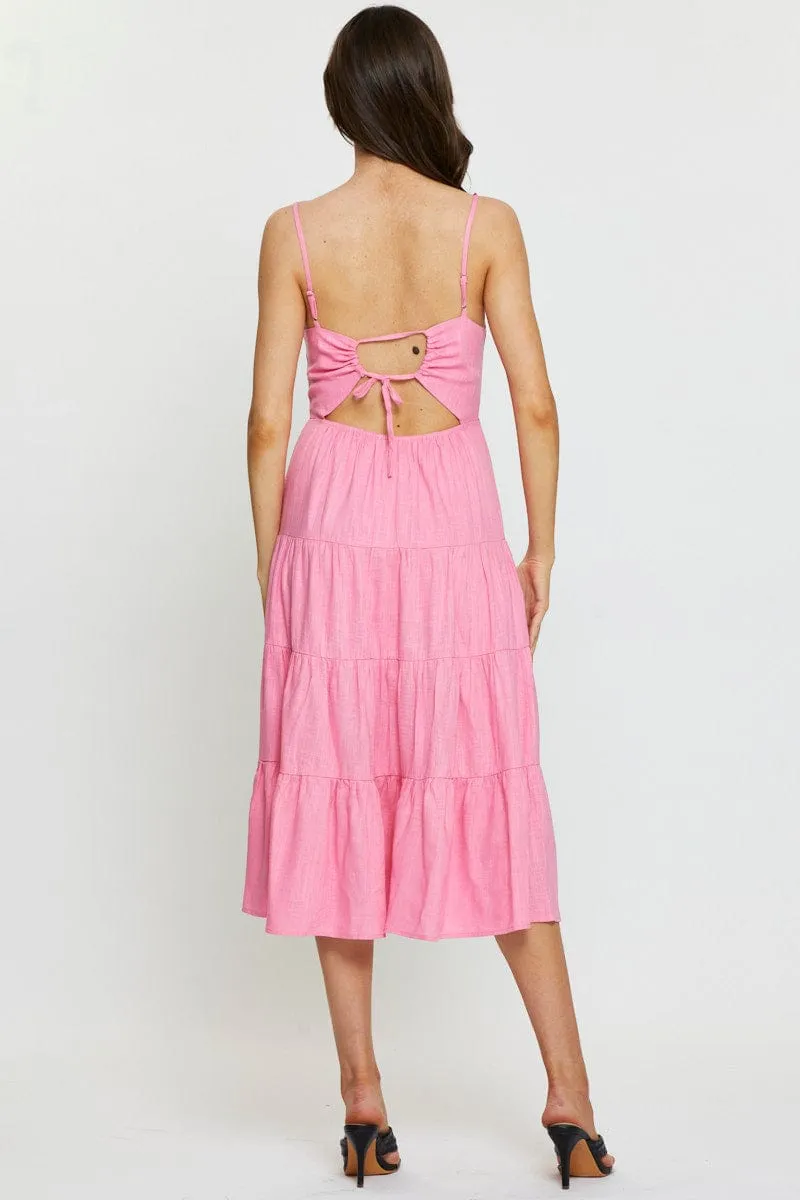 Versatile Silhouettes Coastal Path Pink Tiered Dress Midi