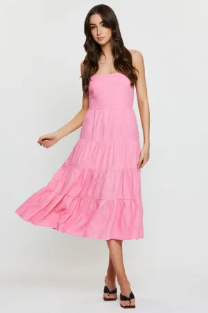 Season Switch Pink Tiered Dress Midi