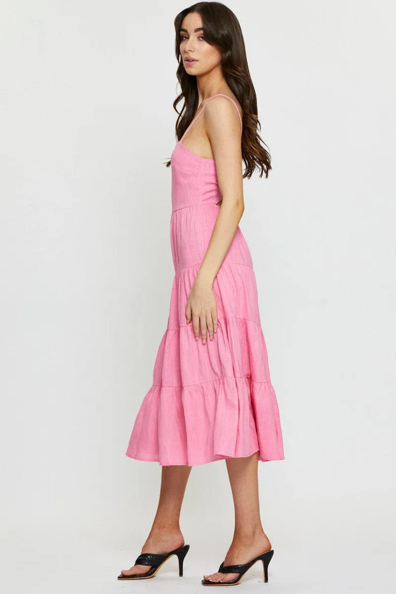 Pink Tiered Dress Midi Fun floral midi gown