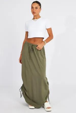 Green Maxi Skirt Side Ruched Bohemian vibe