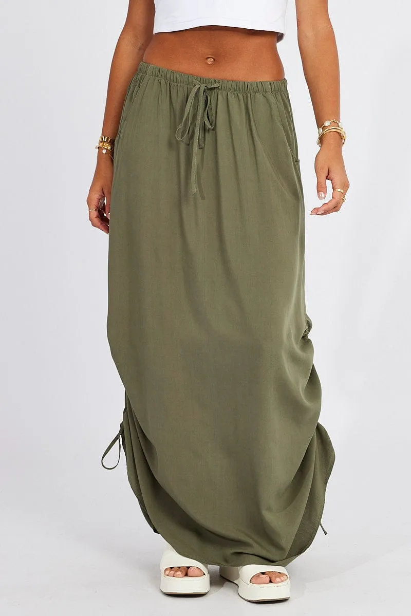 Green Maxi Skirt Side Ruched Convertible Style Functional Fashion