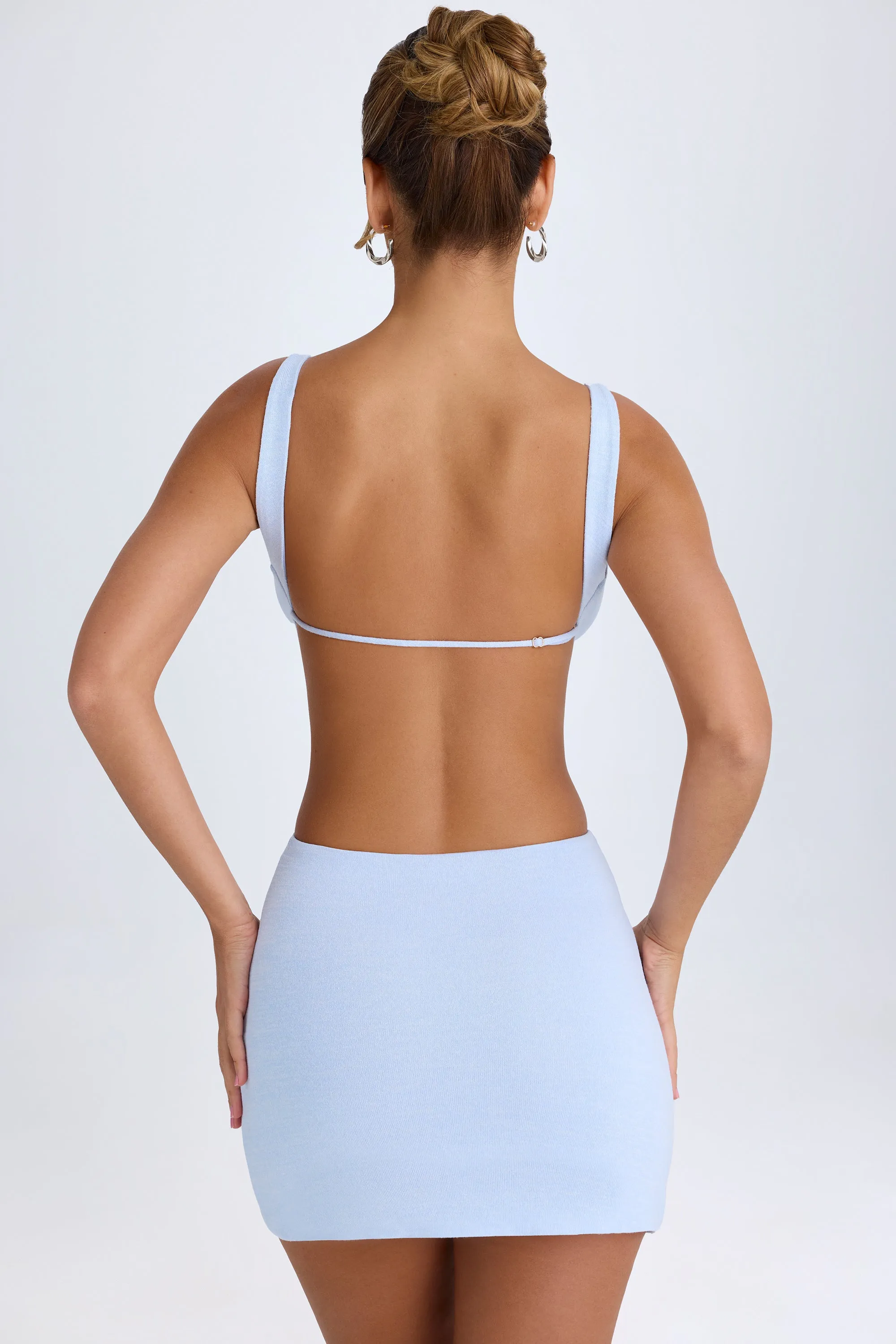 Twist Front Draping Cut-Out A-Line Mini Dress in Periwinkle Blue