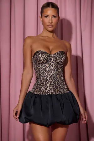 Cut-Out Bubble Hem Corset Mini Dress in Leopard Print Cozy Comfort