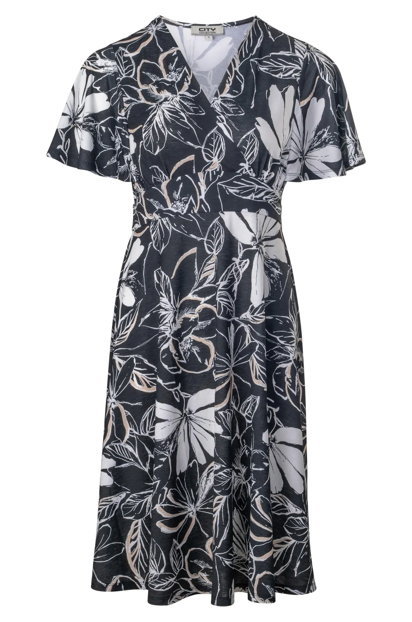 Elite Vibe ThermalInsulated V neck crossover Dress | Black Natural Sketch | 7433A1