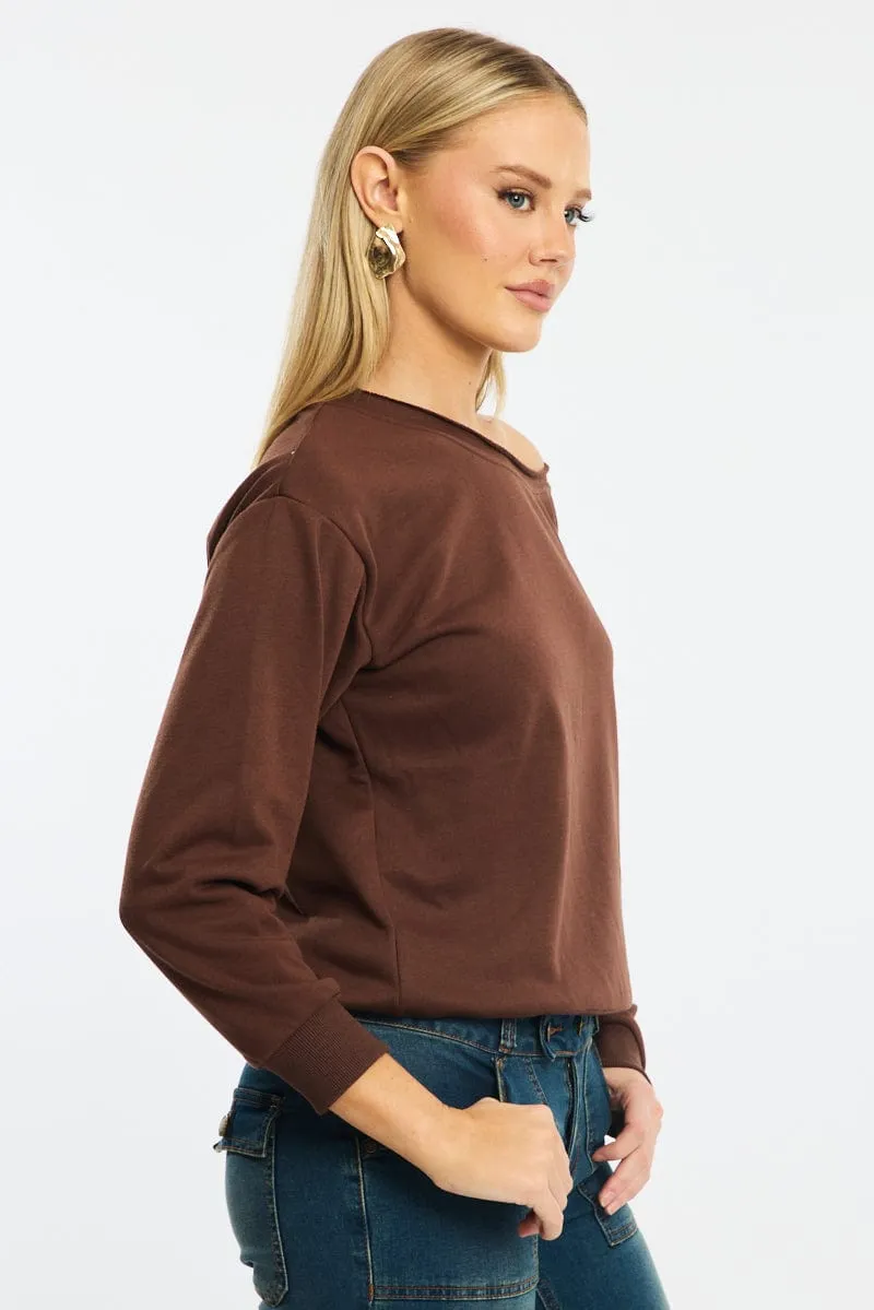 product holiday wear celebration Brown Off Shoulder Sweater Long Sleeve