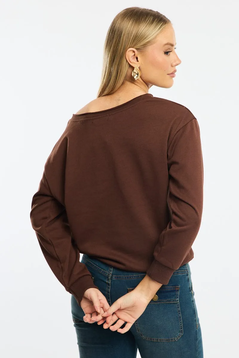 Neutral palette Cozy Layers Brown Off Shoulder Sweater Long Sleeve