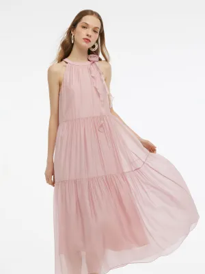Women Halter Maxi Dress With Detachable Flower HypoallergenicFabric