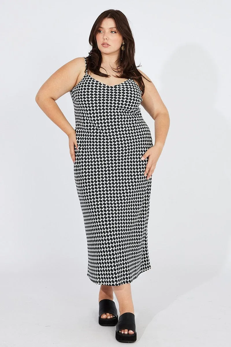 Black Geo Shoestring Strap Slip Maxidress Classic long dress