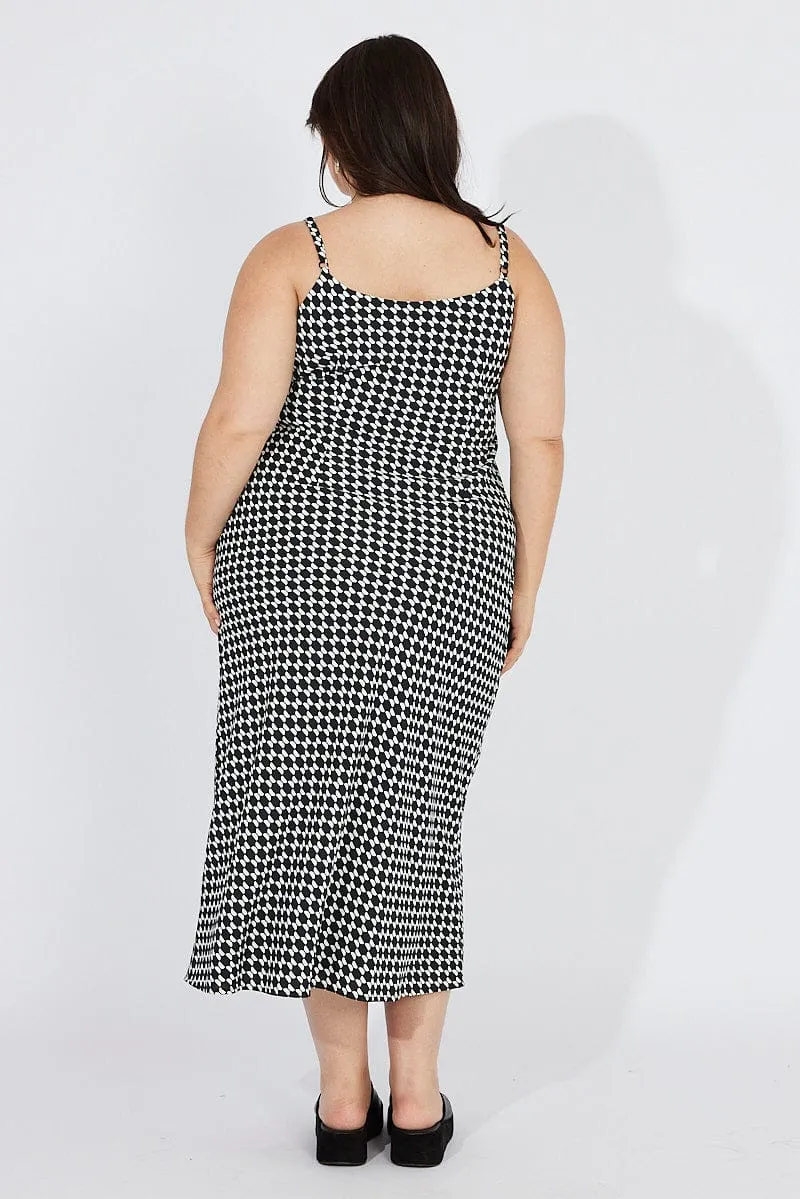 Black Geo Shoestring Strap Slip Maxidress This dress is the ideal choice for those who want comfort and elegance in one garment Voile Glow