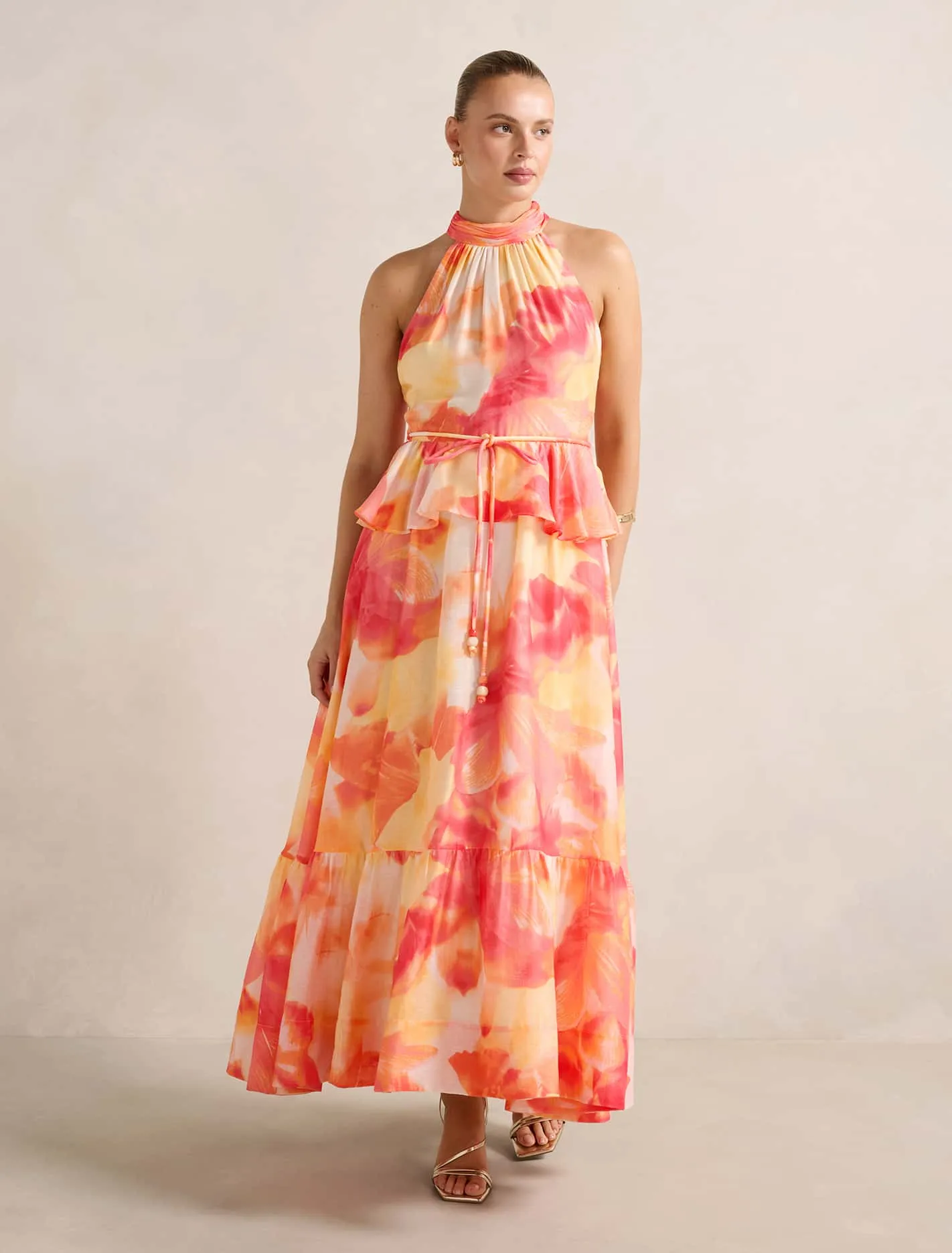 Serena Halter Peplum Maxi Dress Light and breathable fabric Weave Glow