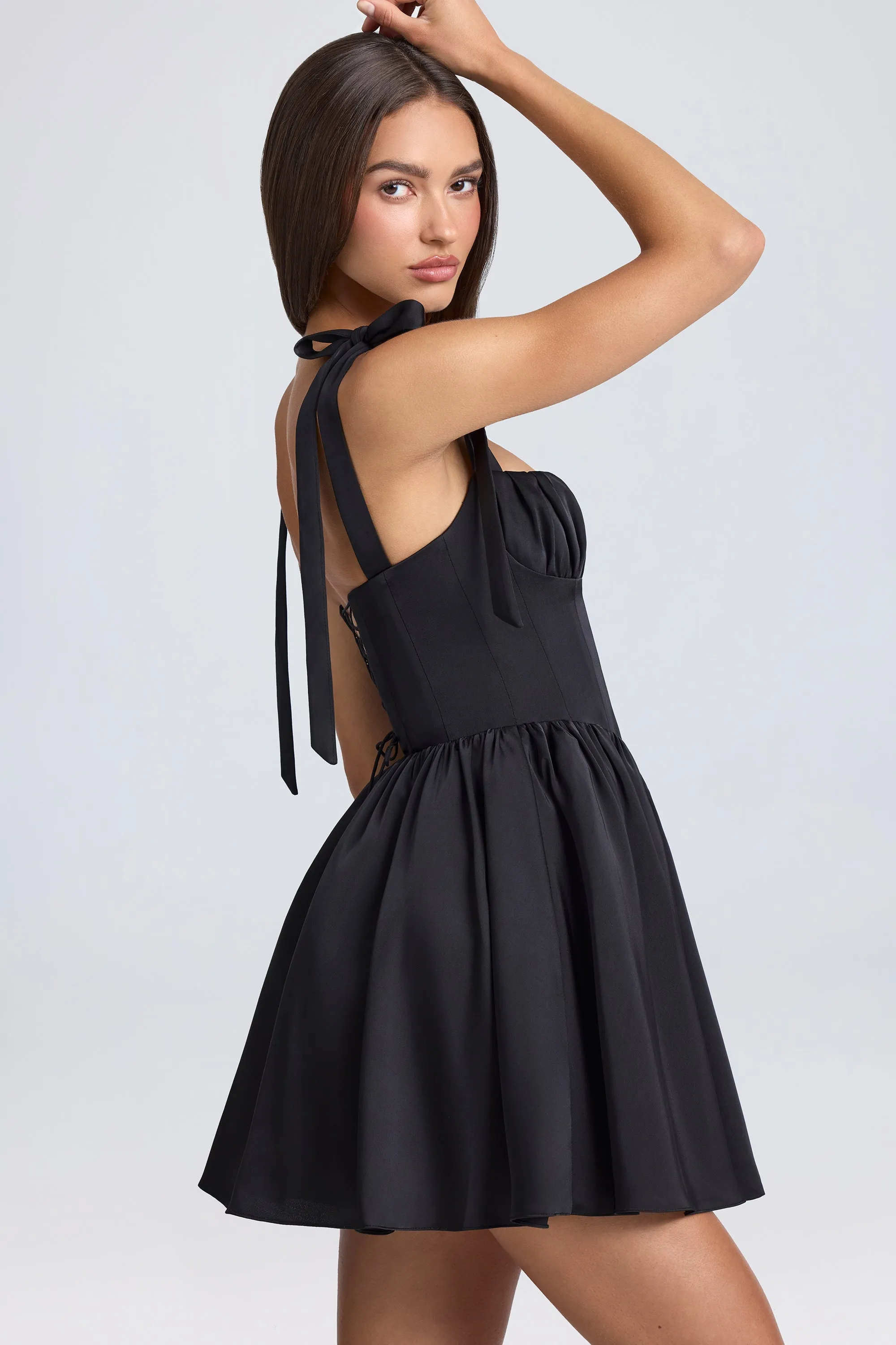 Shine Rush Draped Corset Mini Dress in Black