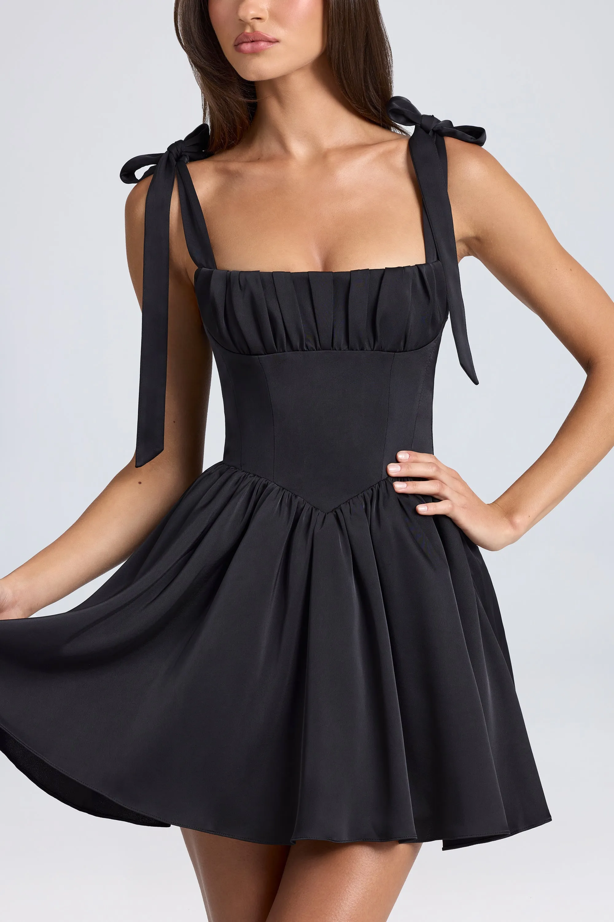 Draped Corset Mini Dress in Black Star Beat